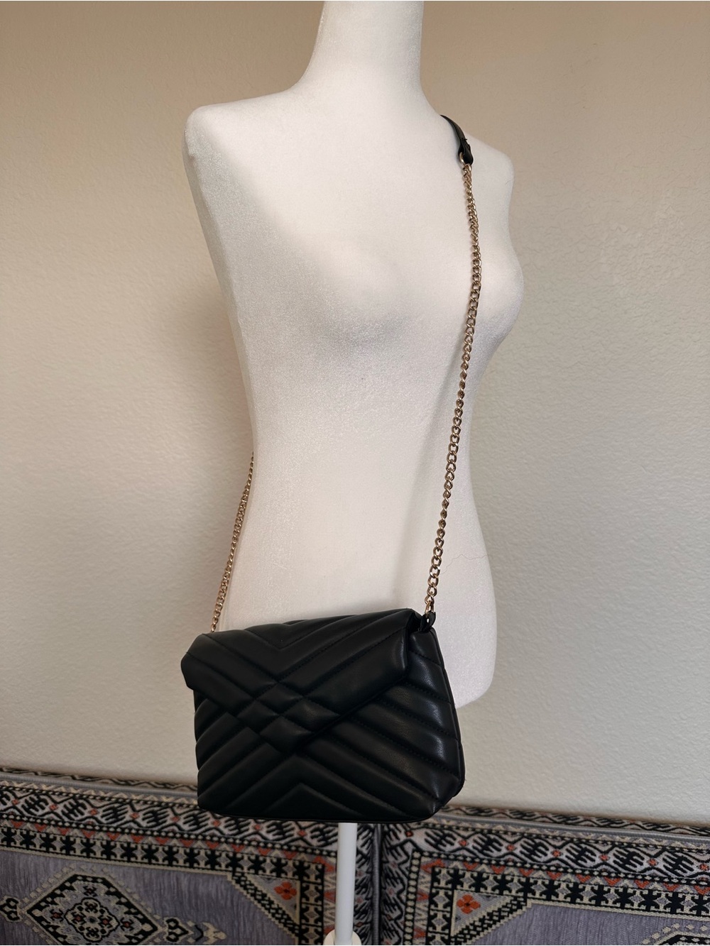 H&M Black Quilted Crossbody Bag with Gold Chain Strap
